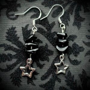 Black Onyx Star Sterling Silver hook earrings